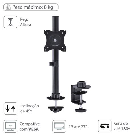 Suporte De Mesa Vinik Sm A Para Monitor De A Articulado Black