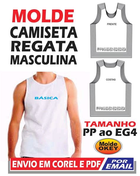 Molde camiseta regata básica masculina adulto no Elo7 MOLDE OKEY