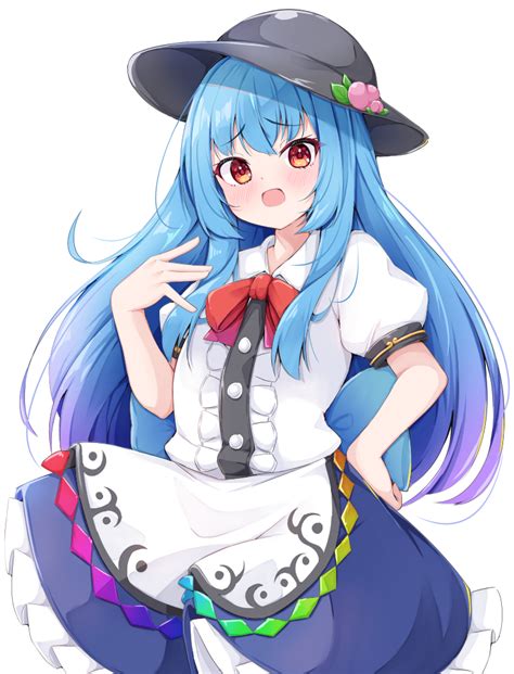 Safebooru 1girl Black Headwear Blue Hair Blue Skirt Center Frills