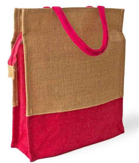 Brown And Pink Gf Bg Jute Tote Bag Size Dimension X X