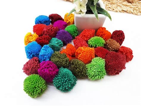 Handmade Pom Poms Hmong Hill Tribe Pom Pom Multi Color Pompom Cotton Y