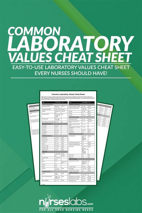 Common Laboratory Values Cheat Sheet For Nurses