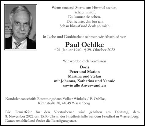 Traueranzeigen Von Paul Oehlke Aachen Gedenkt