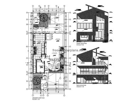 Three-storey Modern House Project, 3010201 - Free CAD Drawings