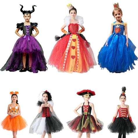 Halloween Costume For Girls Maleficent Witch Dress Queen Of Hearts Descendants Cruella Tutu