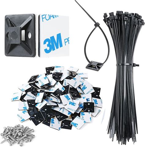 Xhf 34 Strong Back Glue Self Adhesive Black Cable Zip Tie Mounts 100pcs With 8 Zip Ties