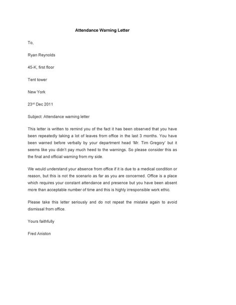 24 Warning Letter Absence Absenteeism Template Late Intended For Final Warning Letter For