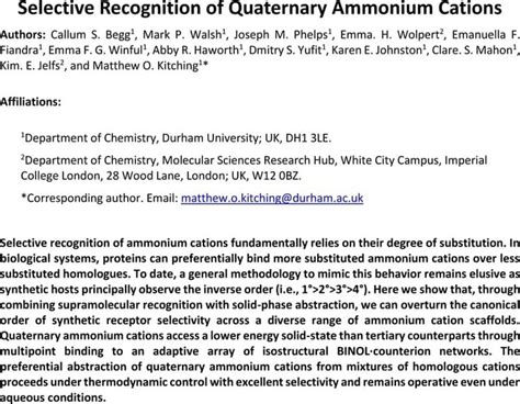 Selective Recognition Of Quaternary Ammonium Cations Organic