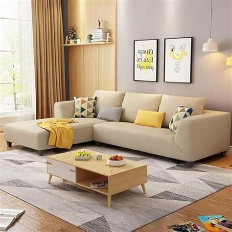 Braxton Rolando RHS 6 Seater L Shape Sofa Set For Living Room Cream