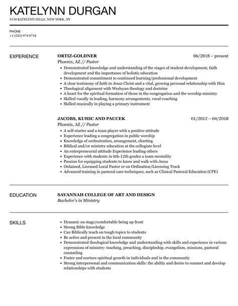 Pastoral Resume Template