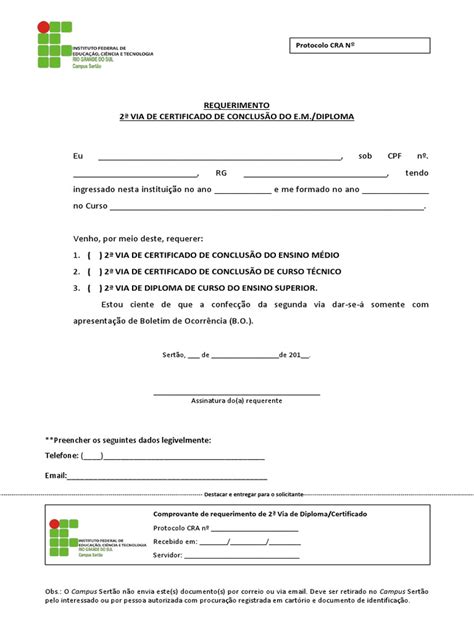 Requerimento De Segunda Via De Certificação De Em Diploma Pdf