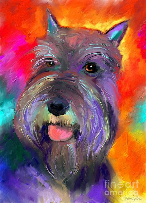 Colorful Schnauzer Dog Portrait Print Painting By Svetlana Novikova