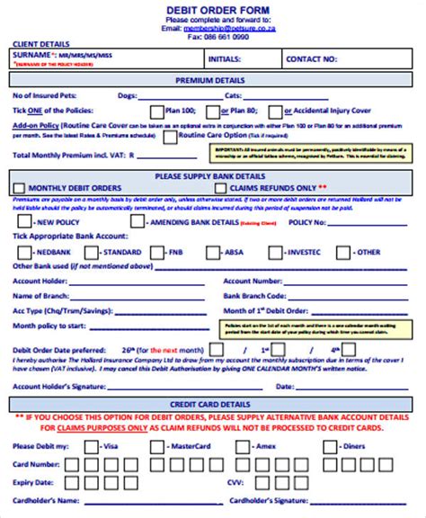 Debit Order Form Template Doctemplates