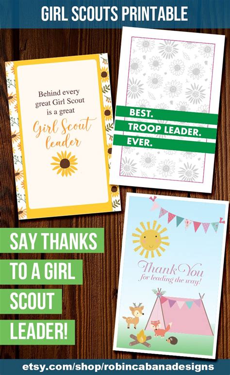 Girl Scout Leader Appreciation Card Thank You Bundle Etsy Scout Leader Girl Scout Leader