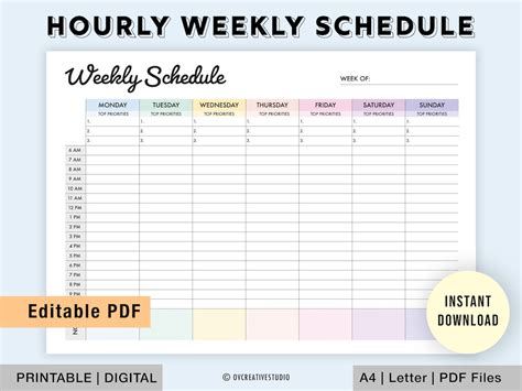 Editable Weekly Schedule Printable Weekly Planner Pdf Weekly Planner