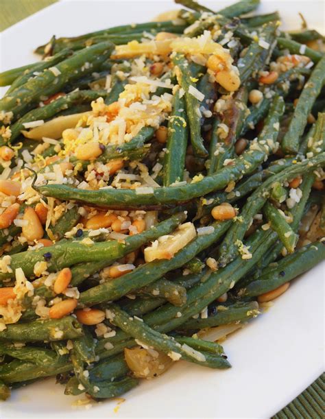 Roasted Green Beans With Garlic Lemon Pine Nuts Parmigiano Reggiano Recipe Ezloi