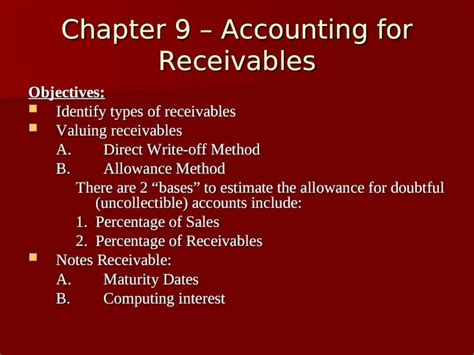 Ppt Chapter Accounting For Receivables Objectives Identify Types