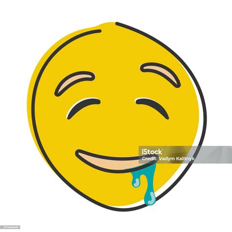 Drooling Emoji Emoticon With Saliva From Mouth Corner Hand Drawn Flat Style Emoticon Stock