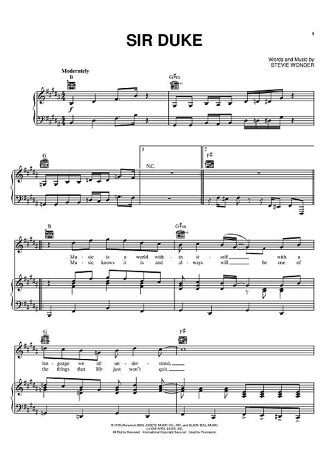 Sir Duke Sheet Music By Stevie Wonder For Pianovocalchords Sheet