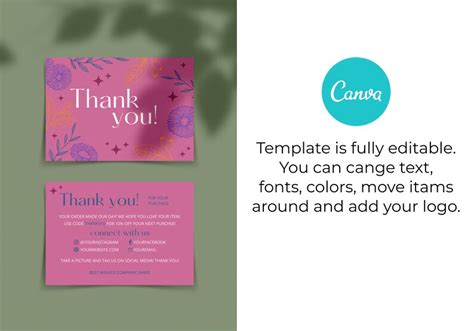 Editable Small Business Thank You Card Template Printable Etsy