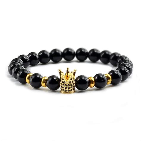 Pulsera De Cuentas De Piedra Natural Negra Para Hombre Brazalete De