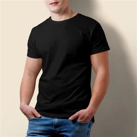 Mens Plain Black Cotton T Shirt Dtf Round Neck At Rs In