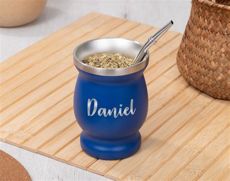 Copo Mate Azul Personalizado Nome Madeingift