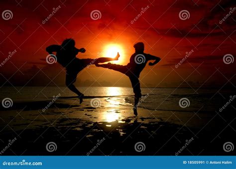 Silhouette of Two People Fighting Stock Image - Image of health, master ...