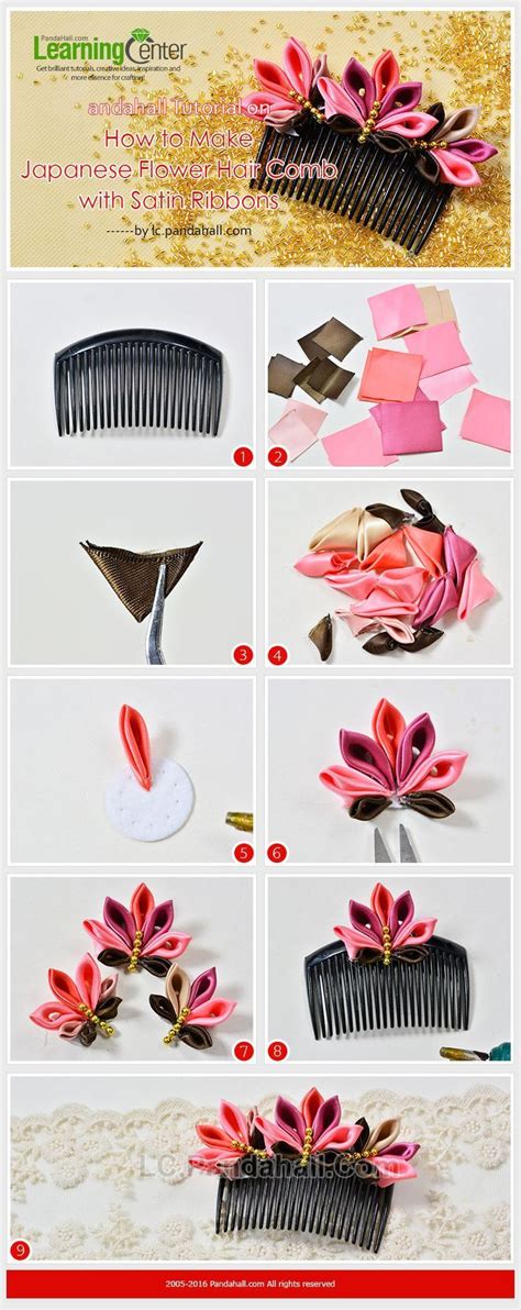 Tutorial On How To Make Japanese Flower Hair Comb With Satin Ribbons