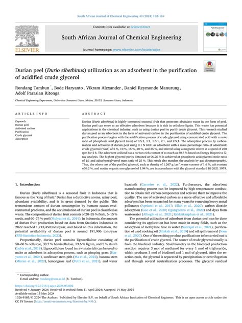 PDF Durian Peel Durio Zibethinus Utilization As An Adsorbent In The