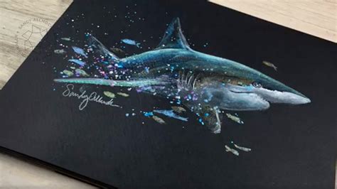 SHARK WEEK! Reef Shark Watercolor on Black | Sandy Allnock