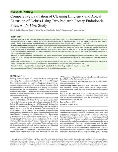 PDF Comparative Evaluation Of Cleaning Efficiency And Apical