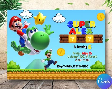 Editable Super Mario Birthday Invitation Template Super Mario Etsy