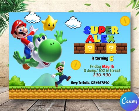 Editable Super Mario Birthday Invitation Template Super Mario Etsy