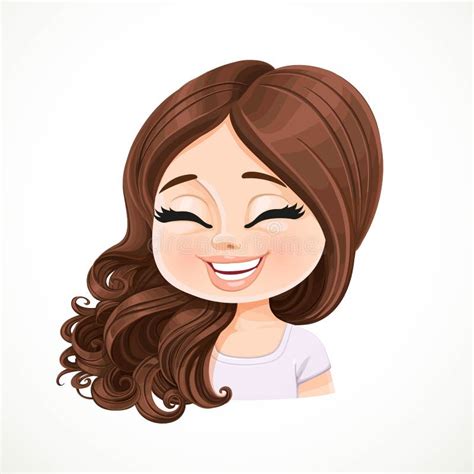 Beautiful Happy Cartoon Brunette Girl With Dark Red Hair Portrait Stock