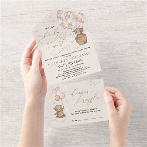 Neutral Teddy Bear Hot Air Balloon Baby Shower All In One Invitation Zazzle Star Baby Shower