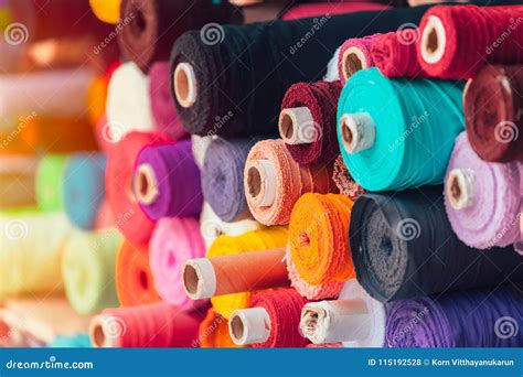 Colorful Fabric Silk Rolls in Textile Shop Industry Stock Photo - Image ...