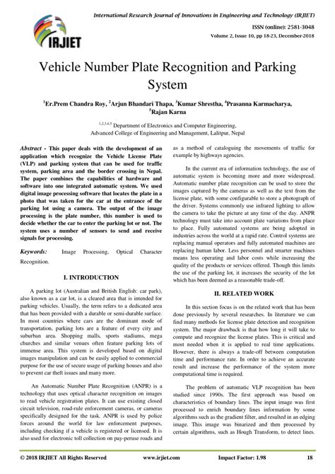 (PDF) Vehicle Number Plate Recognition and Parking System