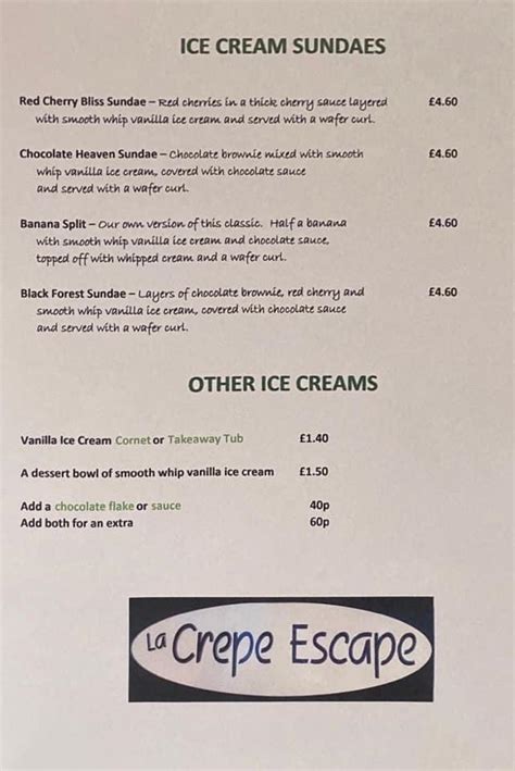 Menu At La Crepe Escape Cafe Princes Risborough