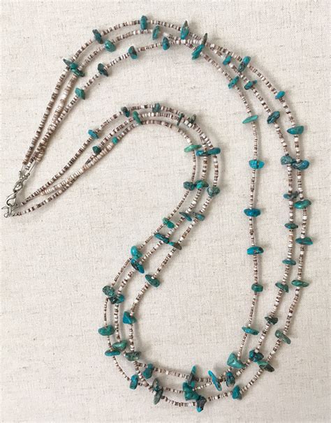 Turquoise Heishi Necklace Multi Strand Vintage Native American Shell