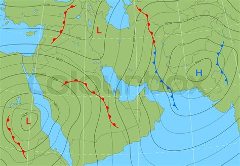 Forecast Weather Isobar Map Middle East Winds Stock Vector Colourbox