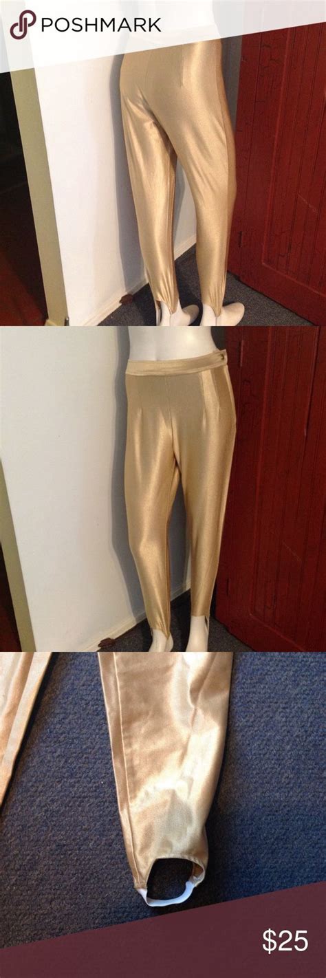 Vintage 80s Shiny Gold Spandex Stirrup Pants 10 Vintage Pants Stirrup Pants Pants