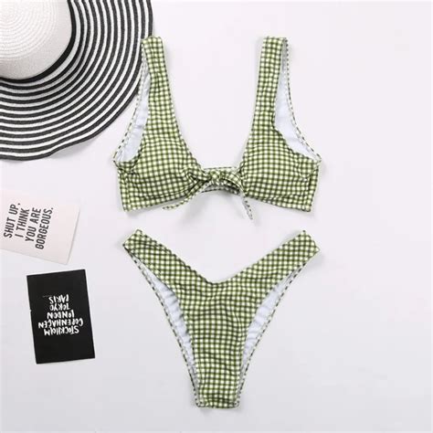 Sweet Swimwear Women Plaid Printing Bikini Brazilian Thong Buiqini