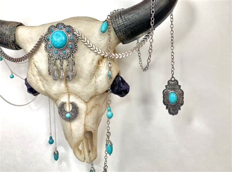 Decorative Cow Skull Embellished Faux Cow Skull Turquoise And