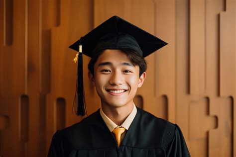 Half Asian American Boy Graduation Portrait Student Premium Photo