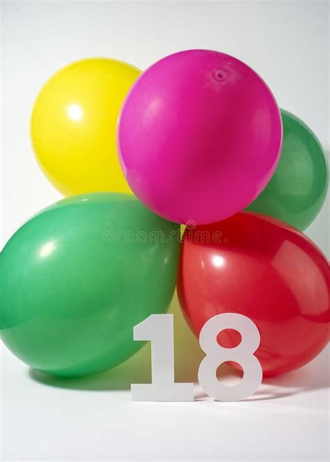 Number 18 And Colourful Round Balloons Birthday Anniversary Jubilee