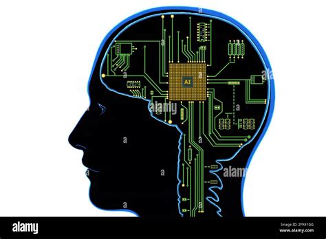 Concept 3d illustration of electronic chip in form of human brain in ...