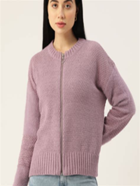 Buy Madame Women Mauve Cable Knit Cardigan Sweaters For Women