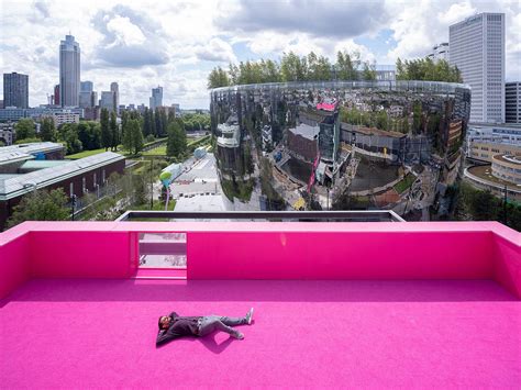 Mvrdv Opens The Podium A Pink Colored Stage Allows To Experience The