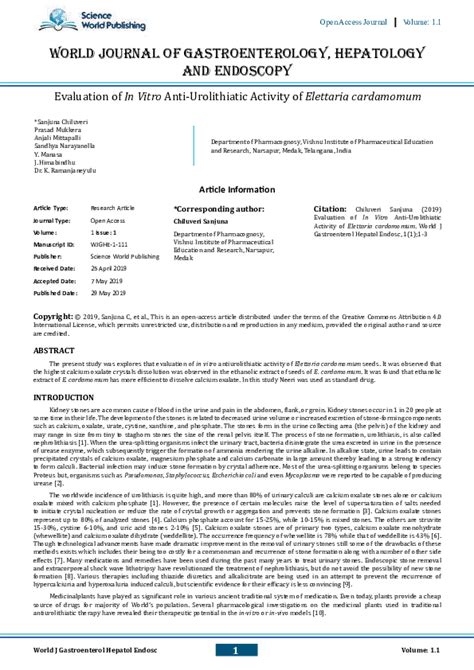 Pdf Evaluation Of In Vitro Anti Urolithiatic Activity Of Elettaria